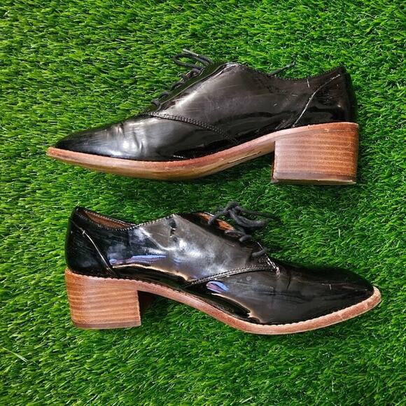 Louise et Cie Shoes Women’s 8M/38 Black Patent Leather Oxford Wooden Heel Point - Picture 8 of 10